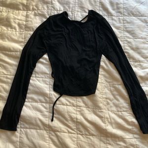 Black cropped long sleeve with tie back detail